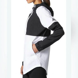Adidas White & Black Patterned Full Zip Hooded Windbreaker Jacket Small Women’s